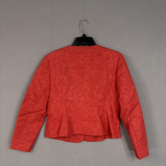 Talbots Blazer Womens 10 Petites Red Floral Collarless Jacket Dressy Feminine - Picture 6 of 13